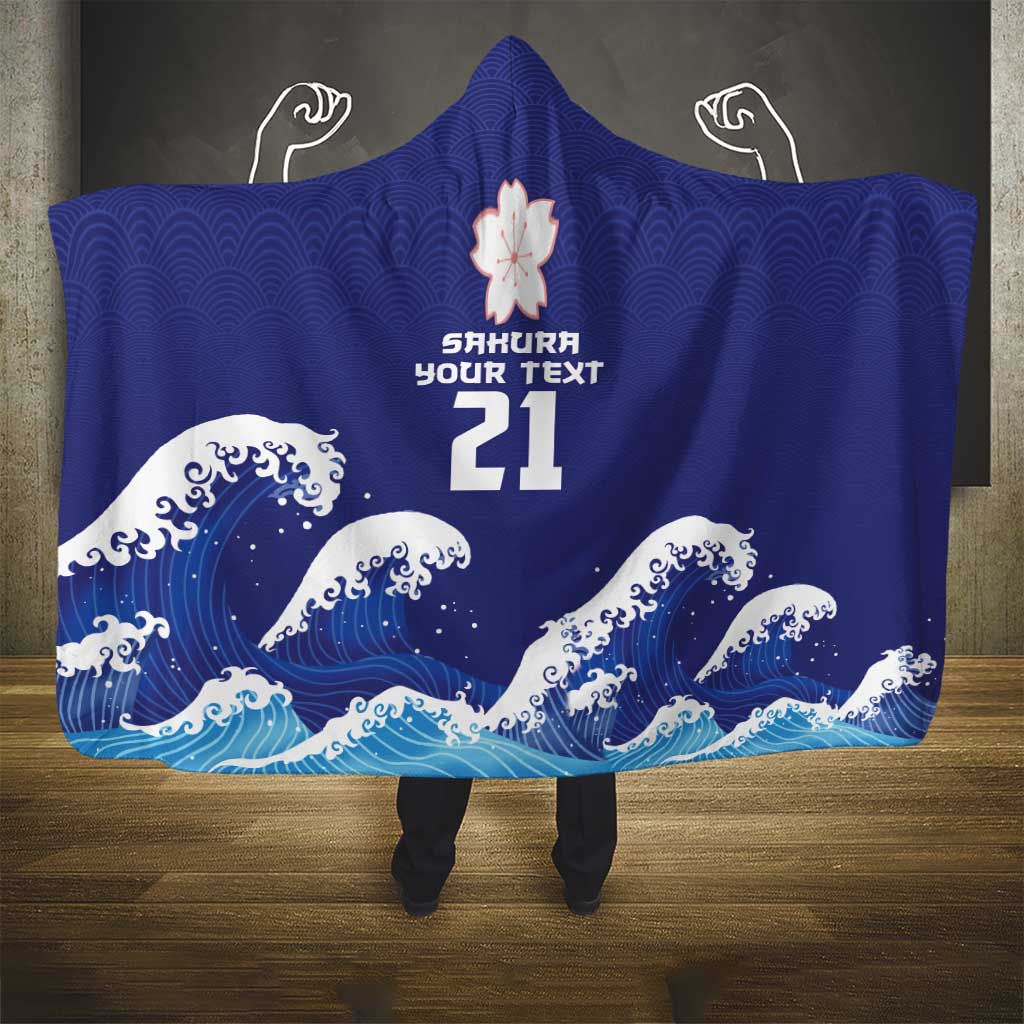 Japan Pacific Rugby Custom Hooded Blanket Go Sakura Japanese Wave Pattern