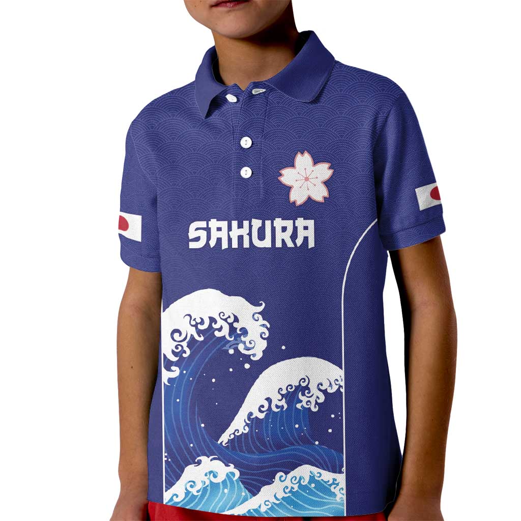 Japan Pacific Rugby Custom Kid Polo Shirt Go Sakura Japanese Wave Pattern