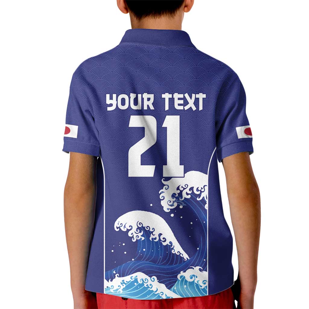 Japan Pacific Rugby Custom Kid Polo Shirt Go Sakura Japanese Wave Pattern