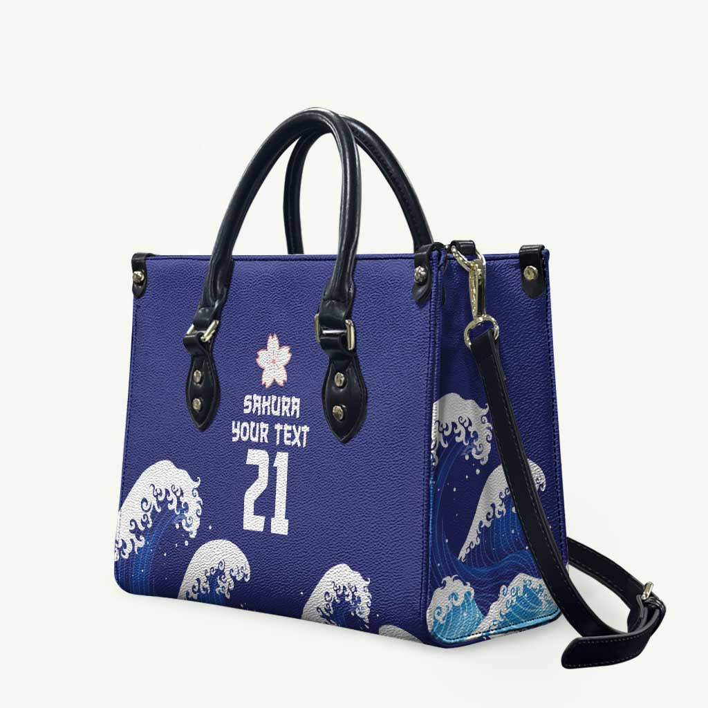 Japan Pacific Rugby Custom Leather Bag Go Sakura Japanese Wave Pattern - Polynesian Pride