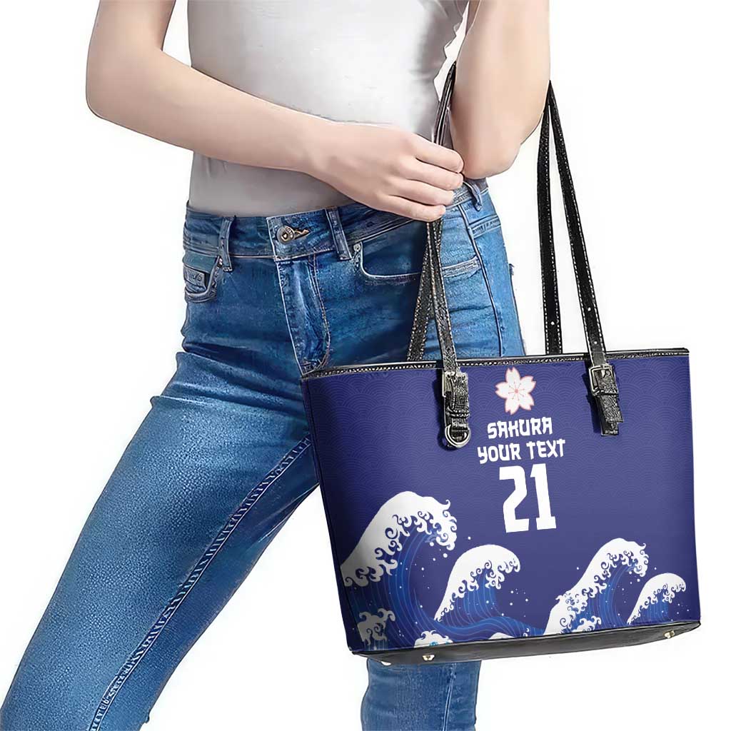 Japan Pacific Rugby Custom Leather Tote Bag Go Sakura Japanese Wave Pattern