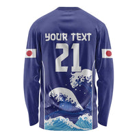 Japan Pacific Rugby Custom Long Sleeve Shirt Go Sakura Japanese Wave Pattern
