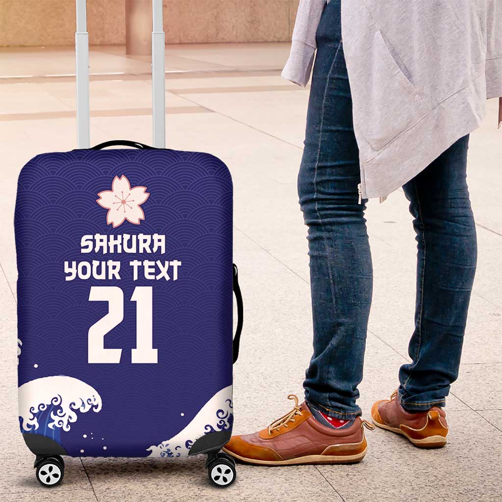 Japan Pacific Rugby Custom Luggage Cover Go Sakura Japanese Wave Pattern