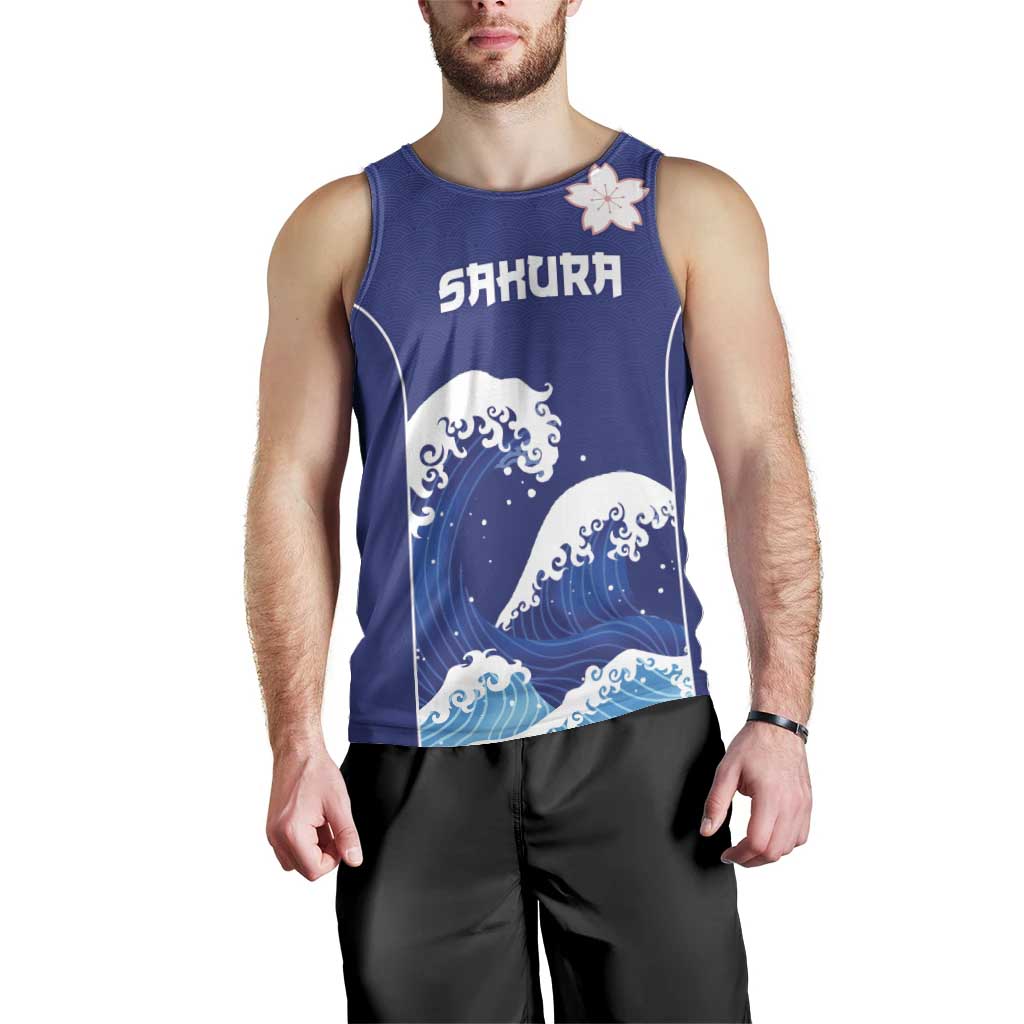 Japan Pacific Rugby Custom Men Tank Top Go Sakura Japanese Wave Pattern