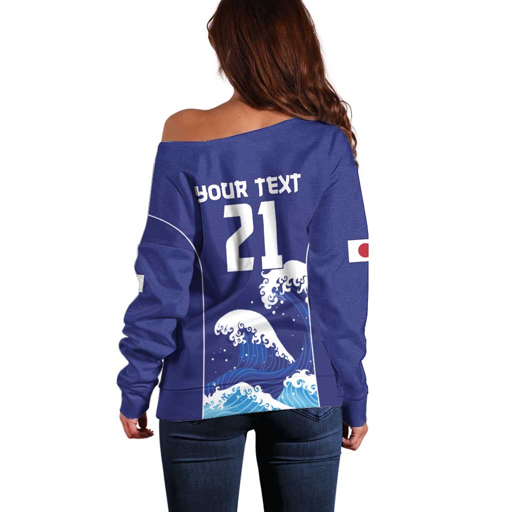 Japan Pacific Rugby Custom Off Shoulder Sweater Go Sakura Japanese Wave Pattern