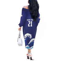 Japan Pacific Rugby Custom Off The Shoulder Long Sleeve Dress Go Sakura Japanese Wave Pattern