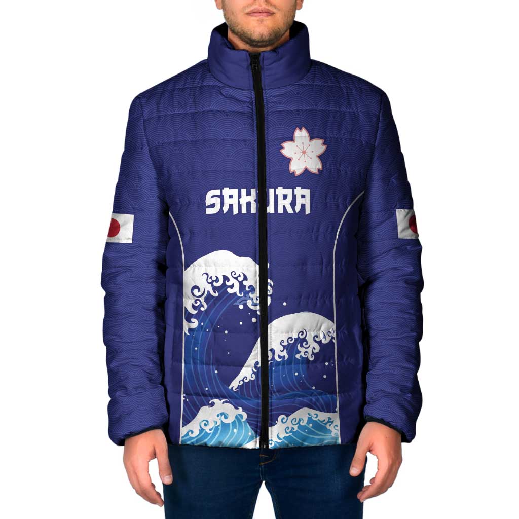 Japan Pacific Rugby Custom Padded Jacket Go Sakura Japanese Wave Pattern - Polynesian Pride