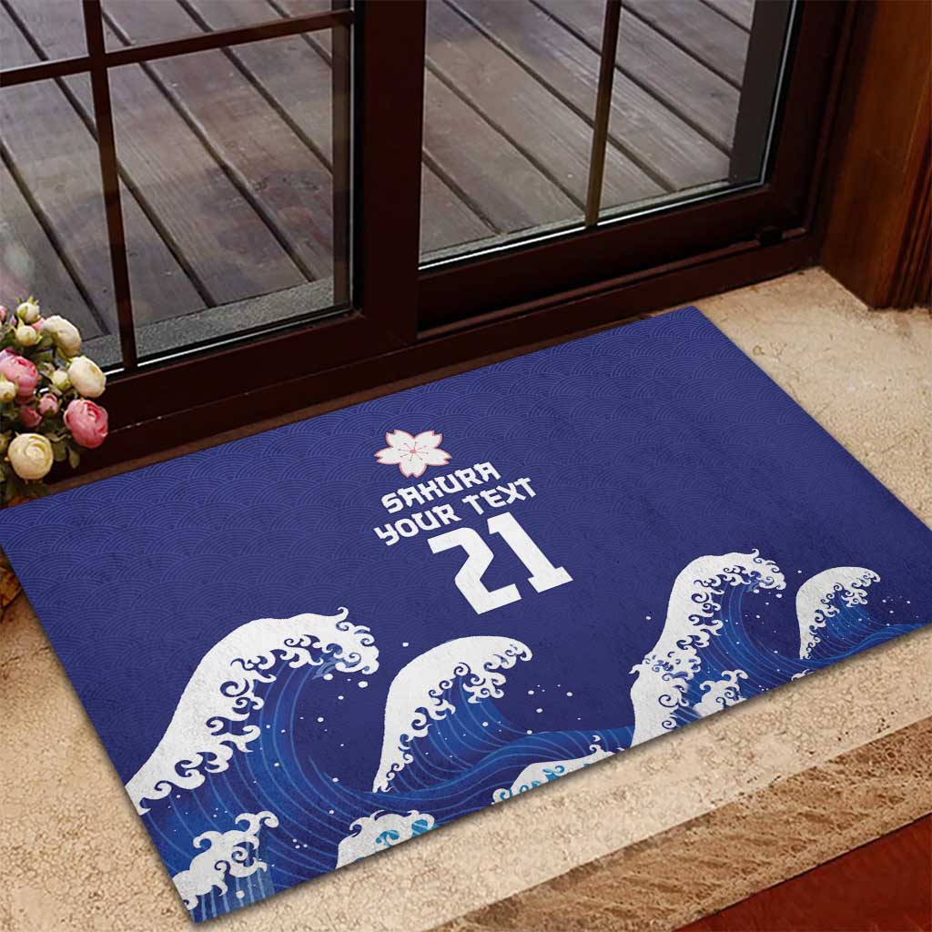Japan Pacific Rugby Custom Rubber Doormat Go Sakura Japanese Wave Pattern