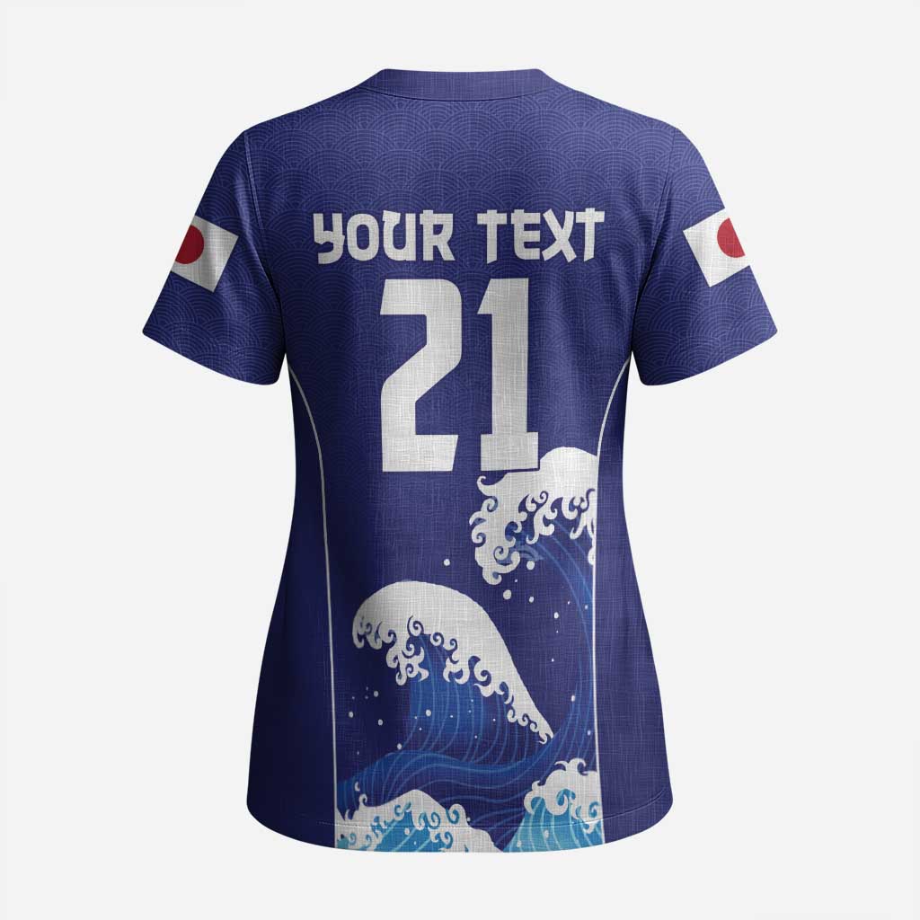 Japan Pacific Rugby Custom Scrub Top Go Sakura Japanese Wave Pattern - Polynesian Pride