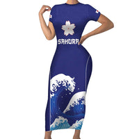Japan Pacific Rugby Custom Short Sleeve Bodycon Dress Go Sakura Japanese Wave Pattern