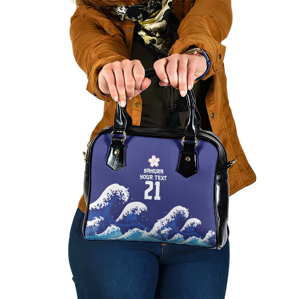 Japan Pacific Rugby Custom Shoulder Handbag Go Sakura Japanese Wave Pattern