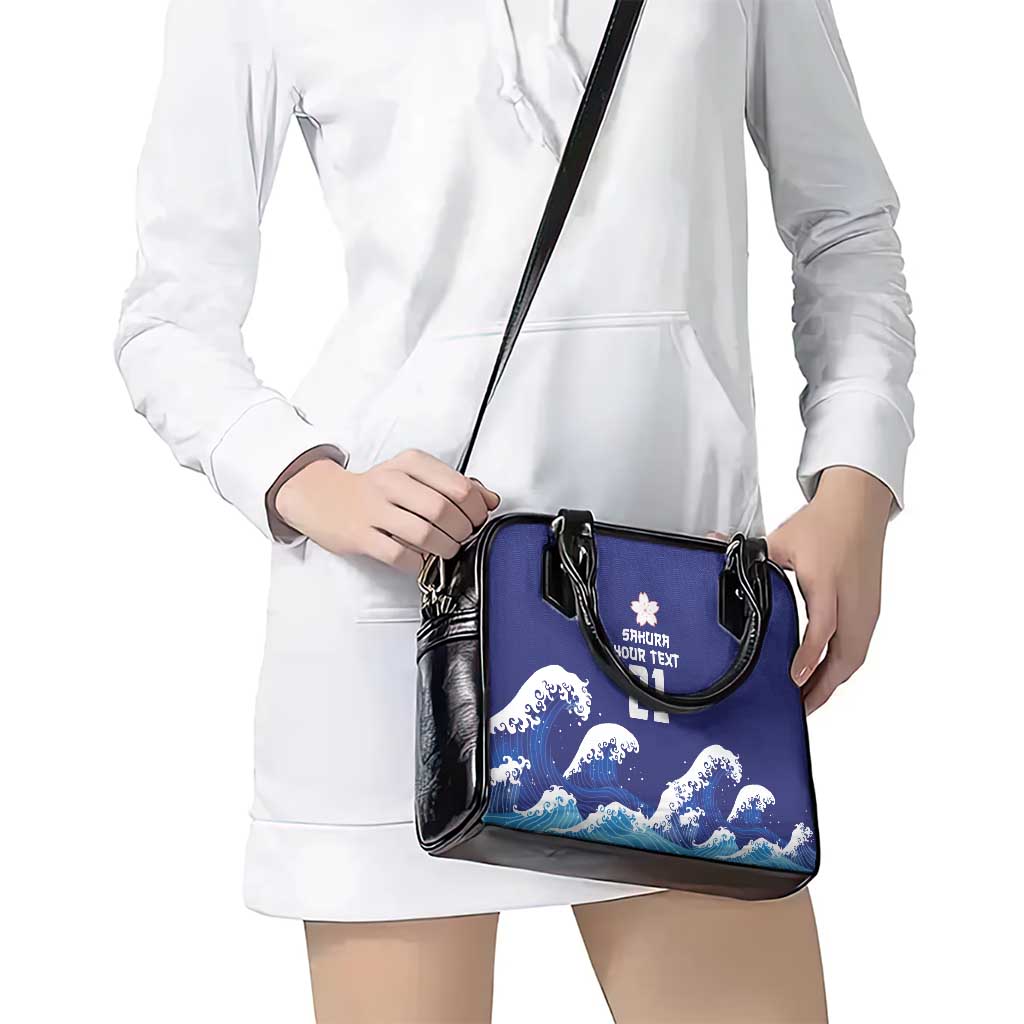 Japan Pacific Rugby Custom Shoulder Handbag Go Sakura Japanese Wave Pattern