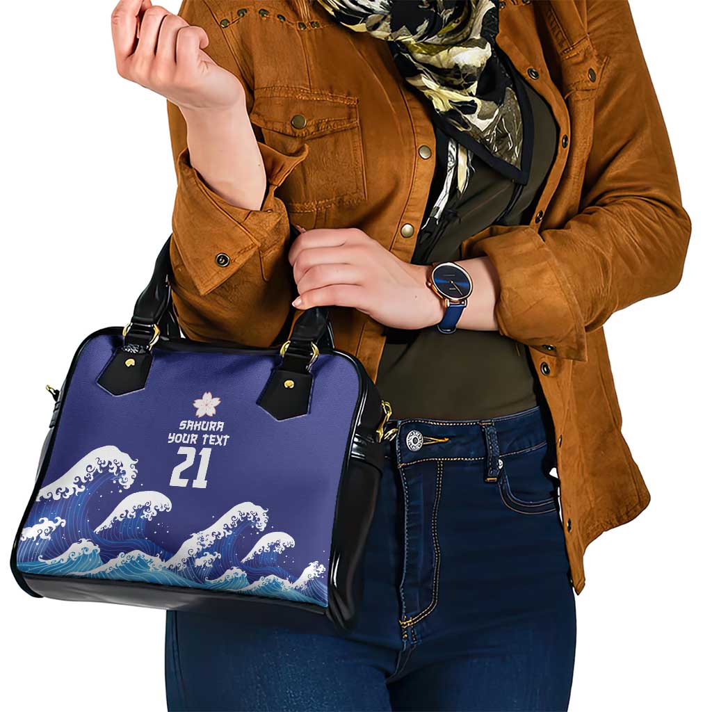 Japan Pacific Rugby Custom Shoulder Handbag Go Sakura Japanese Wave Pattern