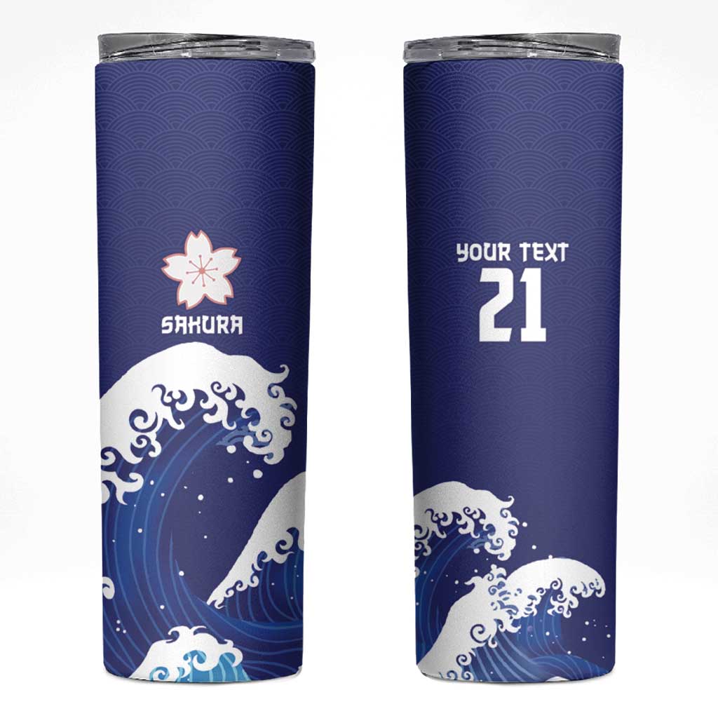 Japan Pacific Rugby Custom Skinny Tumbler Go Sakura Japanese Wave Pattern