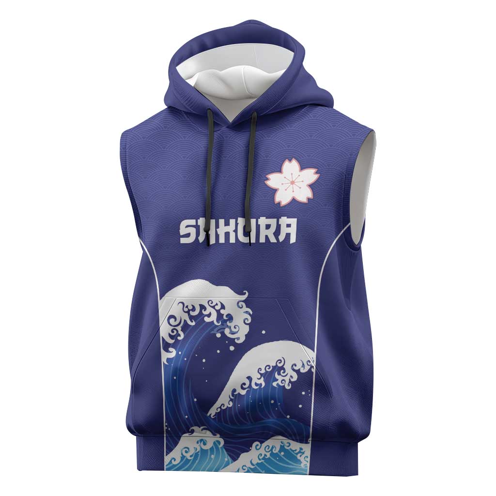 Japan Pacific Rugby Custom Sleeveless Hoodie Go Sakura Japanese Wave Pattern - Polynesian Pride