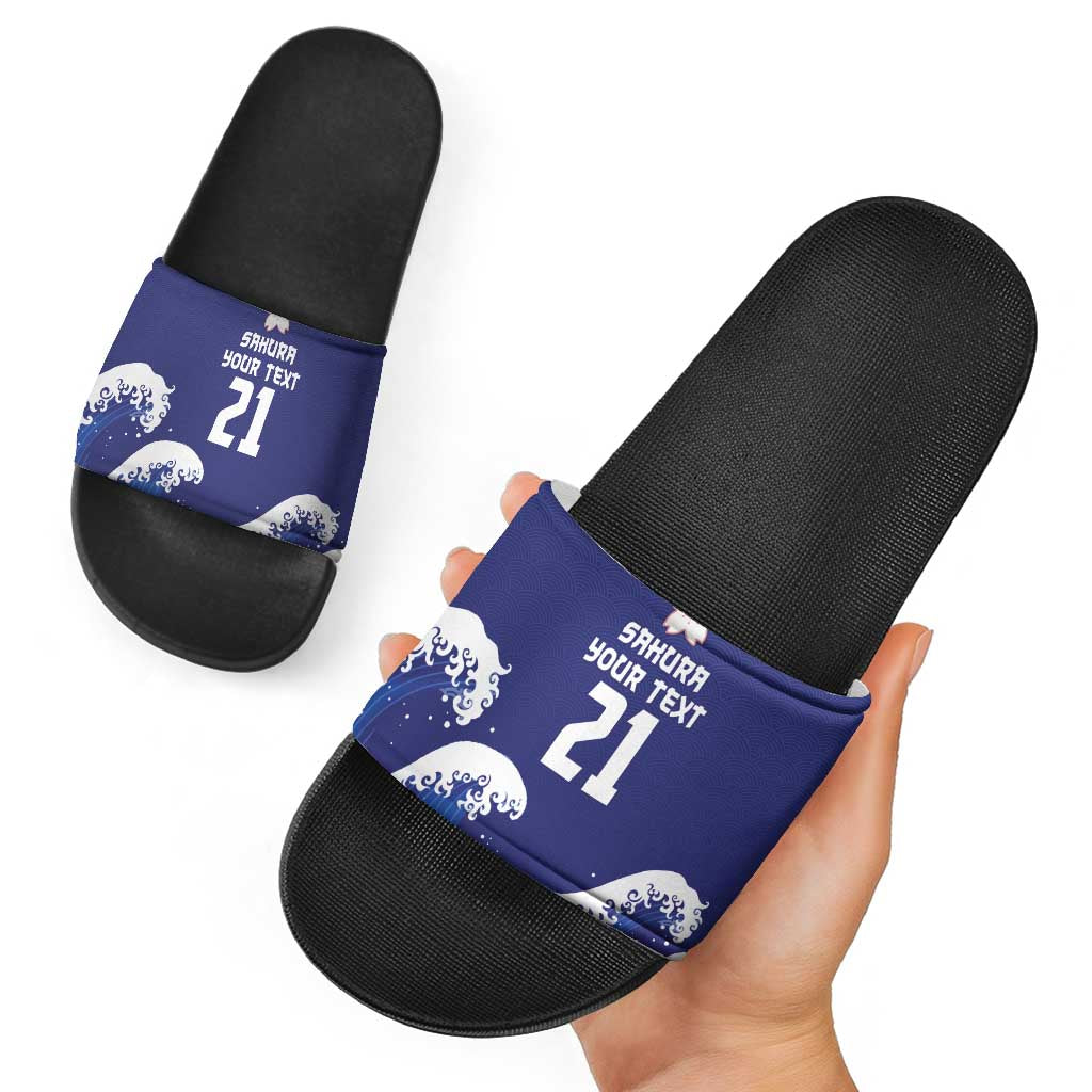 Japan Pacific Rugby Custom Slide Sandals Go Sakura Japanese Wave Pattern - Polynesian Pride