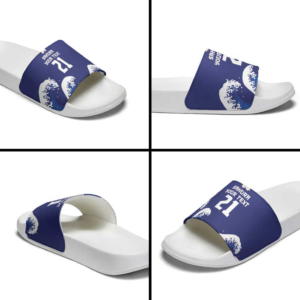 Japan Pacific Rugby Custom Slide Sandals Go Sakura Japanese Wave Pattern - Polynesian Pride