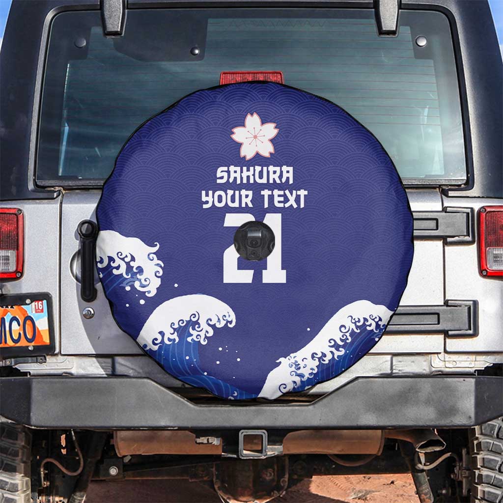 Japan Pacific Rugby Custom Spare Tire Cover Go Sakura Japanese Wave Pattern