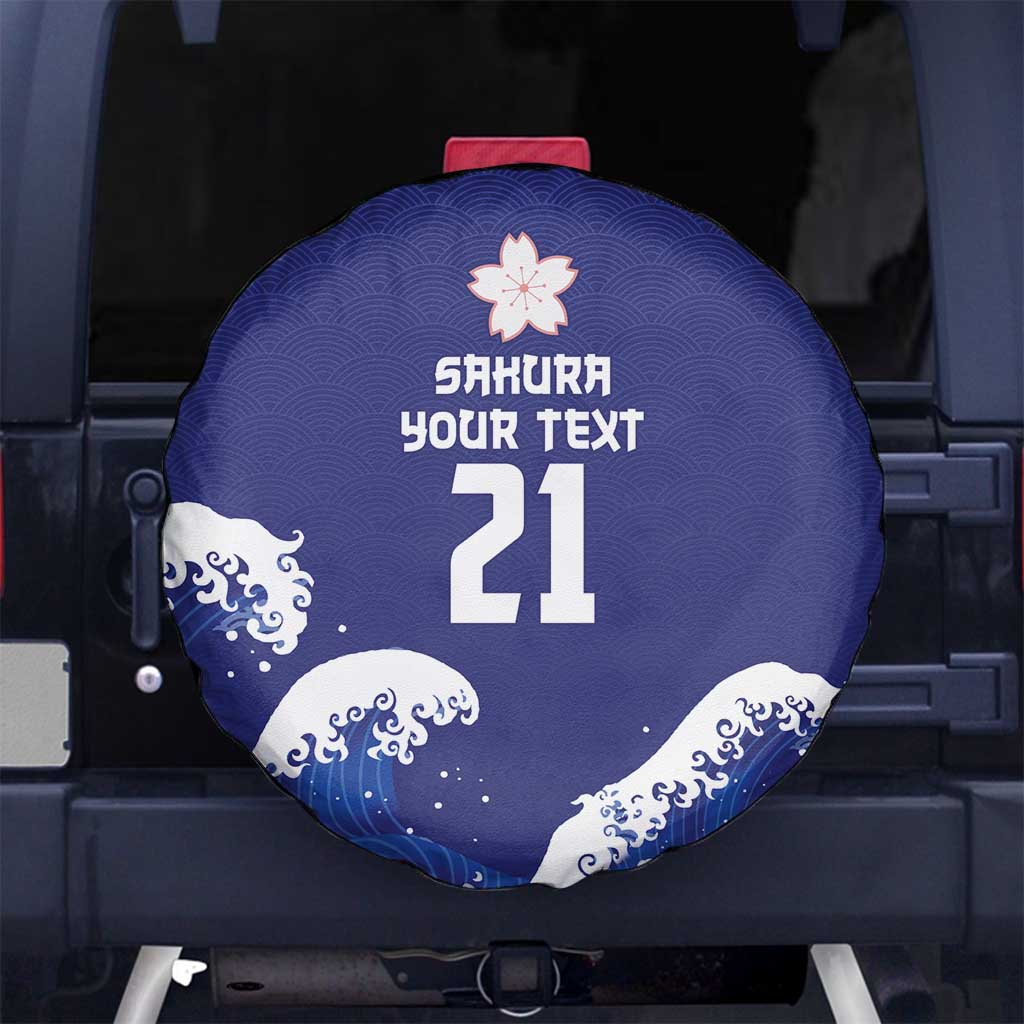 Japan Pacific Rugby Custom Spare Tire Cover Go Sakura Japanese Wave Pattern