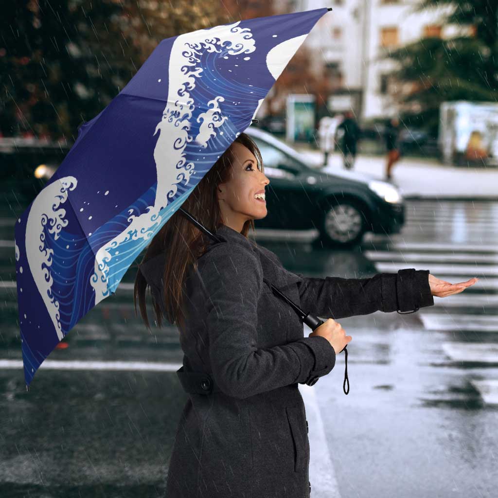 Japan Pacific Rugby Custom Umbrella Go Sakura Japanese Wave Pattern - Polynesian Pride