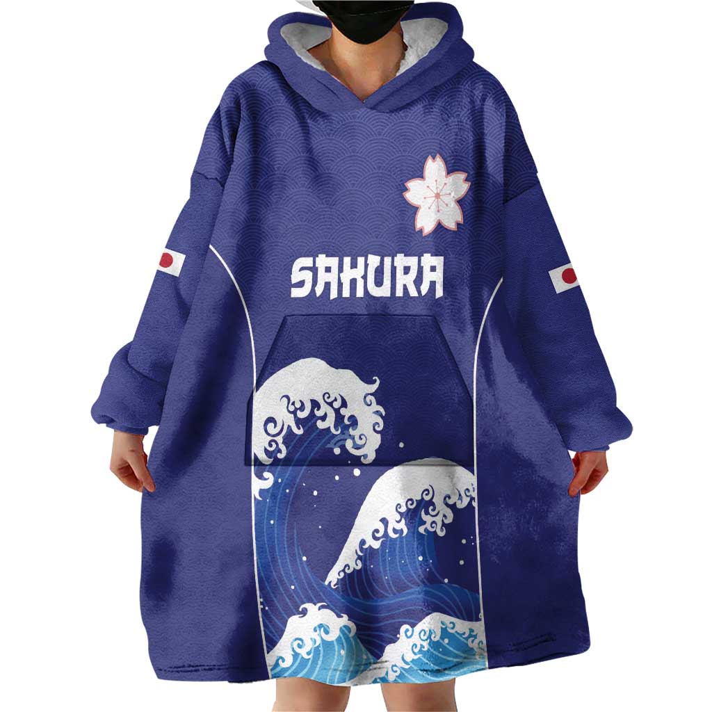 Japan Pacific Rugby Custom Wearable Blanket Hoodie Go Sakura Japanese Wave Pattern