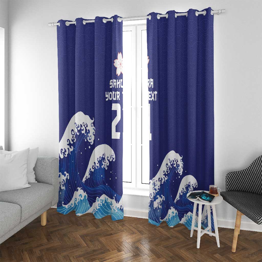 Japan Pacific Rugby Custom Window Curtain Go Sakura Japanese Wave Pattern LT9 With Grommets Blue - Polynesian Pride