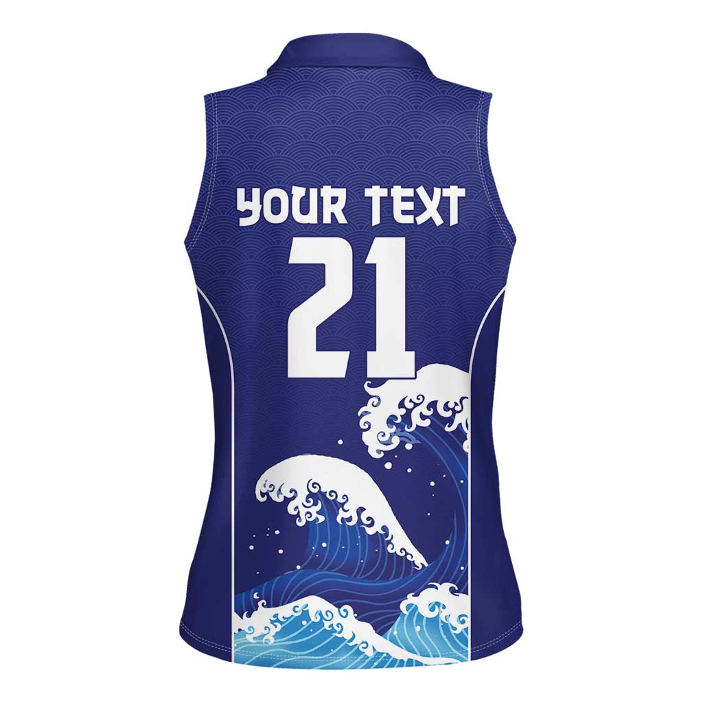 Japan Pacific Rugby Custom Women Sleeveless Polo Shirt Go Sakura Japanese Wave Pattern