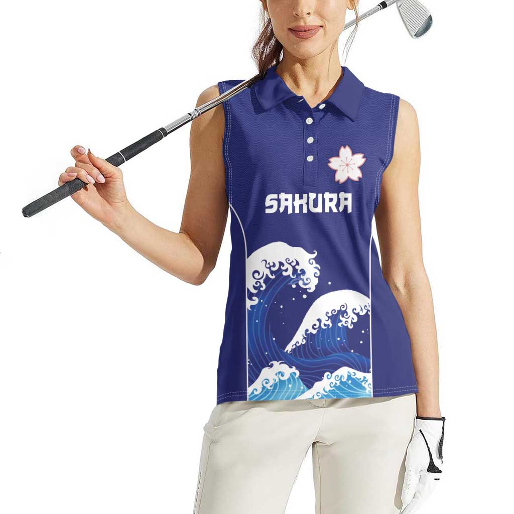 Japan Pacific Rugby Custom Women Sleeveless Polo Shirt Go Sakura Japanese Wave Pattern
