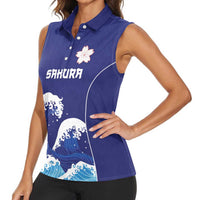 Japan Pacific Rugby Custom Women Sleeveless Polo Shirt Go Sakura Japanese Wave Pattern