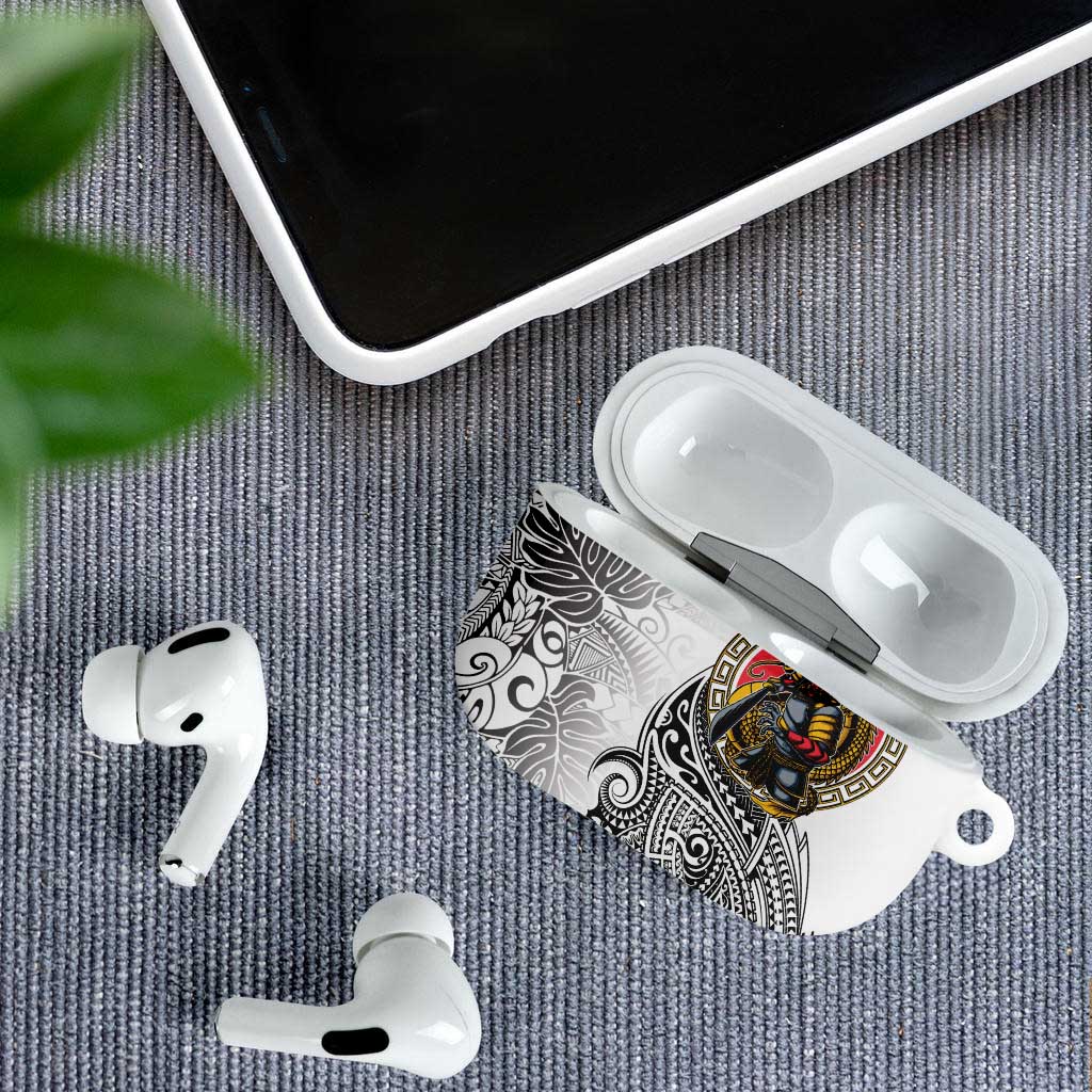 Japanese Samurai Warrior AirPods Case White Polynesian Tattoo Style - Polynesian Pride