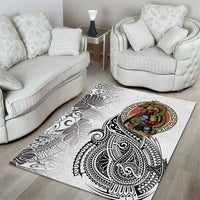 Japanese Samurai Warrior Area Rug White Polynesian Tattoo Style LT9 - Polynesian Pride