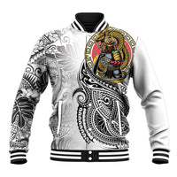 Japanese Samurai Warrior Baseball Jacket White Polynesian Tattoo Style LT9 Unisex White - Polynesian Pride
