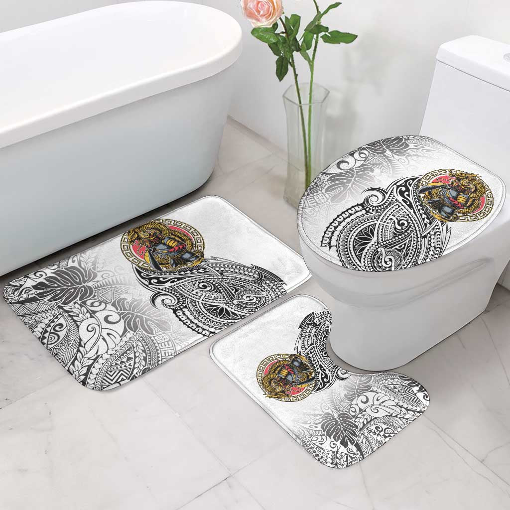 Japanese Samurai Warrior Bathroom Set White Polynesian Tattoo Style - Polynesian Pride