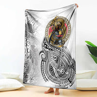 Japanese Samurai Warrior Blanket White Polynesian Tattoo Style