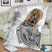 Japanese Samurai Warrior Blanket White Polynesian Tattoo Style