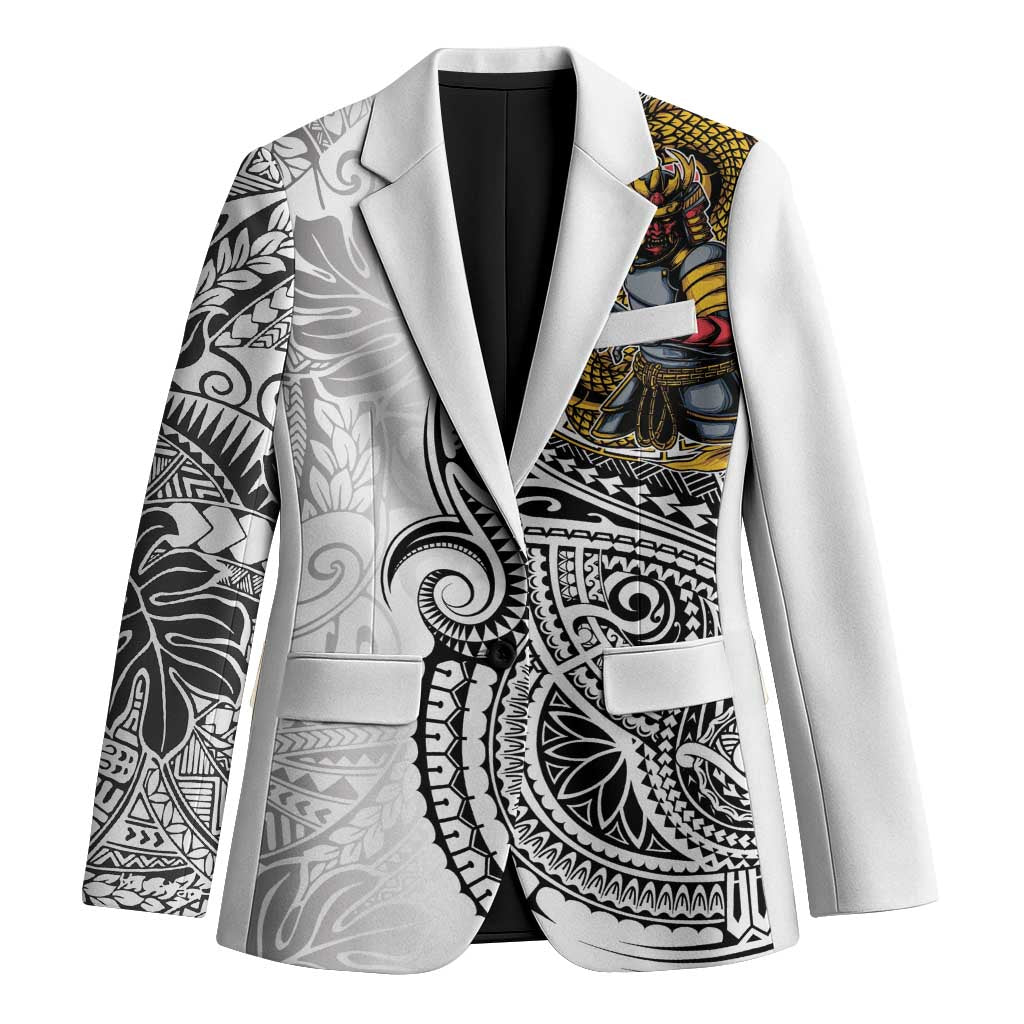 Japanese Samurai Warrior Blazer White Polynesian Tattoo Style LT9 Unisex White - Polynesian Pride