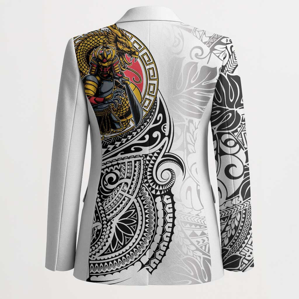 Japanese Samurai Warrior Blazer White Polynesian Tattoo Style LT9 - Polynesian Pride
