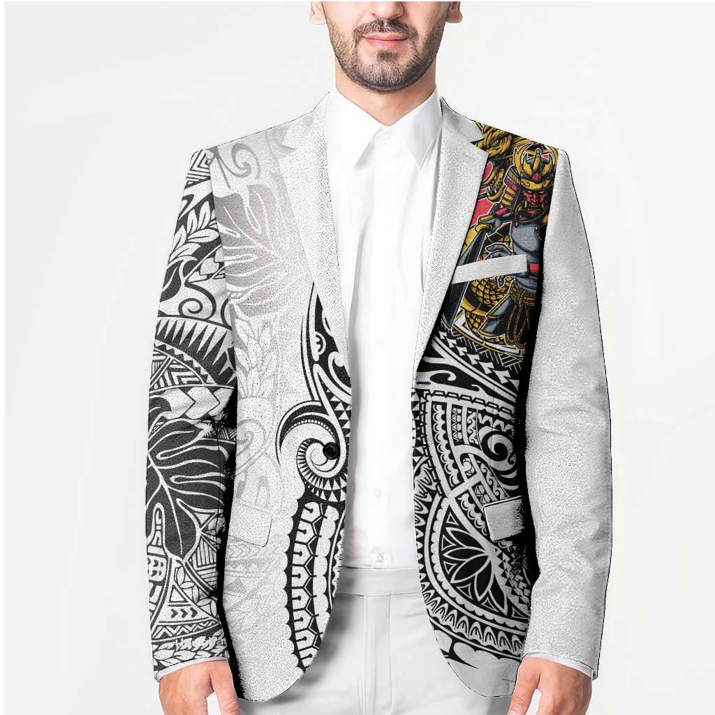 Japanese Samurai Warrior Blazer White Polynesian Tattoo Style LT9 - Polynesian Pride