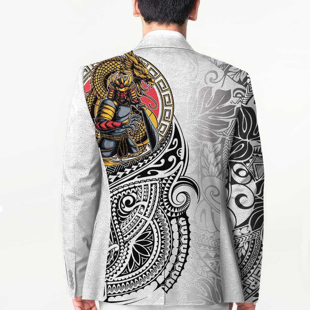 Japanese Samurai Warrior Blazer White Polynesian Tattoo Style LT9 - Polynesian Pride
