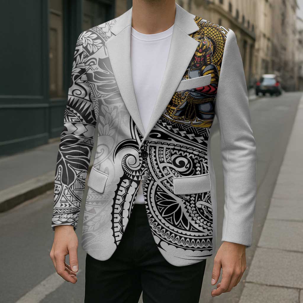 Japanese Samurai Warrior Blazer White Polynesian Tattoo Style LT9 - Polynesian Pride