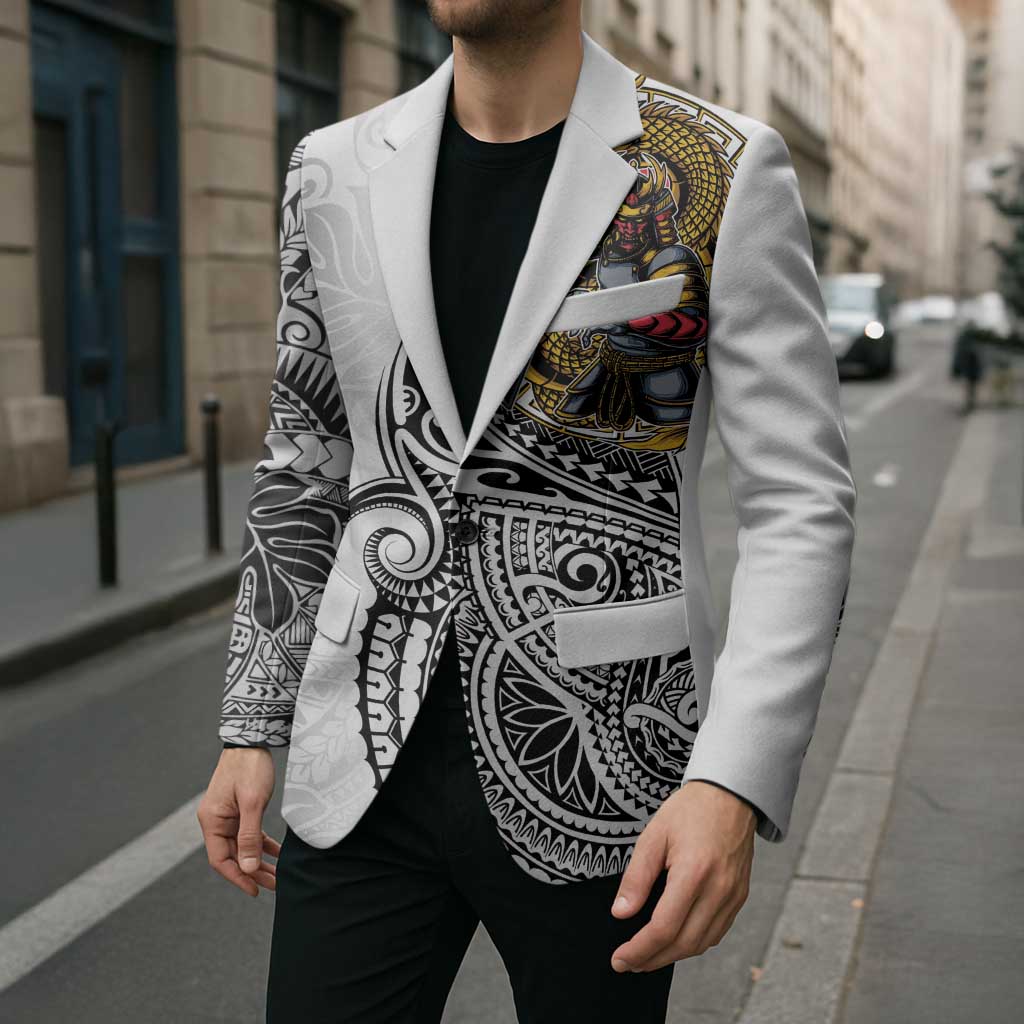 Japanese Samurai Warrior Blazer White Polynesian Tattoo Style LT9 - Polynesian Pride