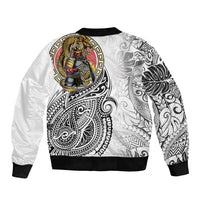 Japanese Samurai Warrior Bomber Jacket White Polynesian Tattoo Style LT9 - Polynesian Pride