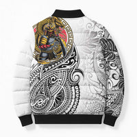 Japanese Samurai Warrior Bomber Puffer Jacket White Polynesian Tattoo Style LT9 - Polynesian Pride