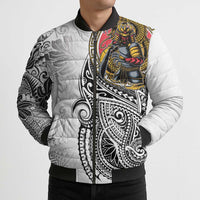 Japanese Samurai Warrior Bomber Puffer Jacket White Polynesian Tattoo Style LT9 - Polynesian Pride