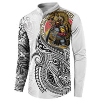 Japanese Samurai Warrior Button Sweatshirt White Polynesian Tattoo Style LT9 - Polynesian Pride
