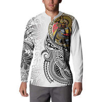 Japanese Samurai Warrior Button Sweatshirt White Polynesian Tattoo Style LT9 - Polynesian Pride