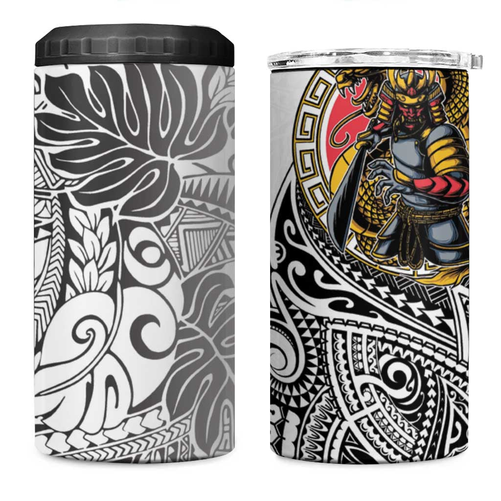 Japanese Samurai Warrior 4 in 1 Can Cooler Tumbler White Polynesian Tattoo Style LT9 One Size: 16 oz White - Polynesian Pride