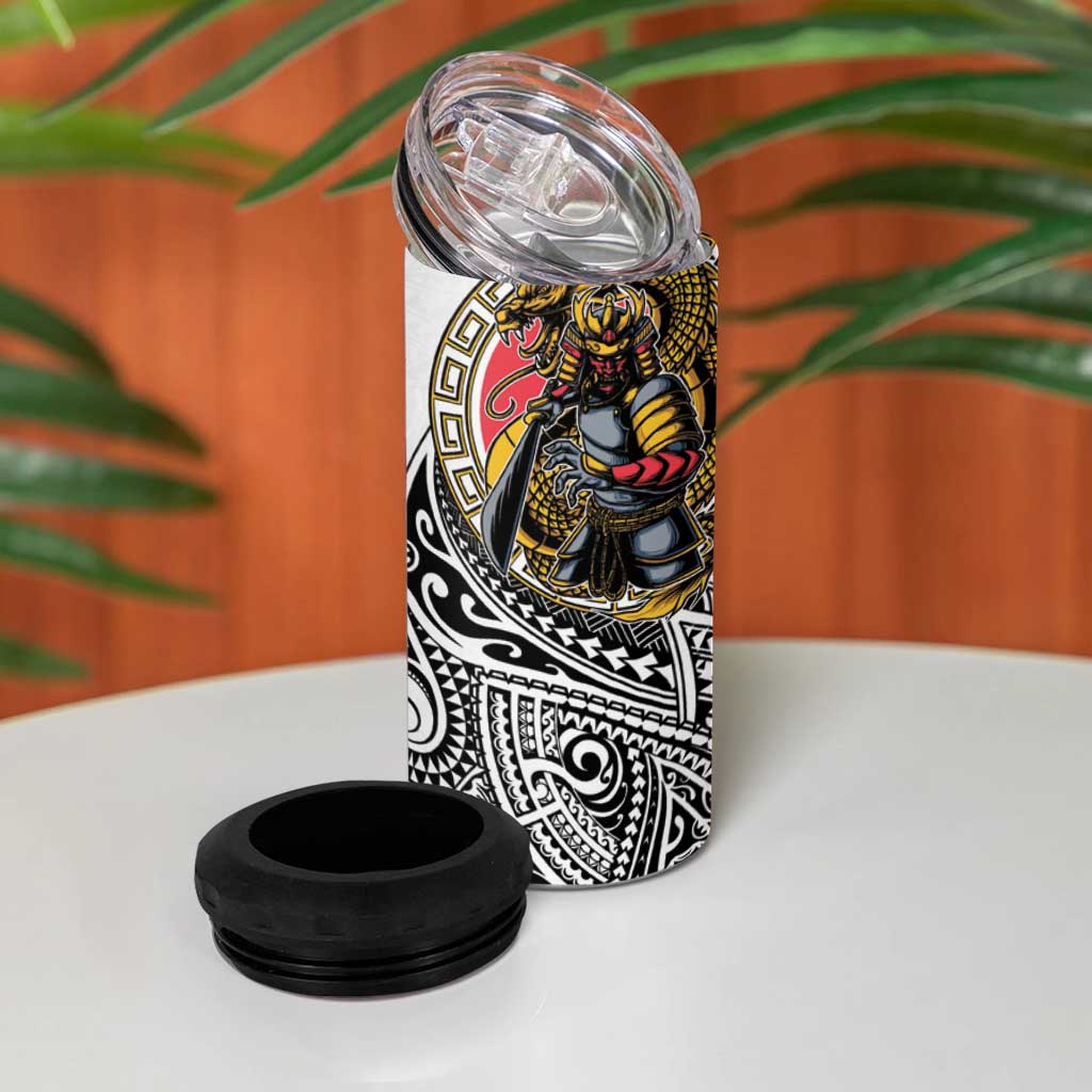 Japanese Samurai Warrior 4 in 1 Can Cooler Tumbler White Polynesian Tattoo Style LT9 - Polynesian Pride