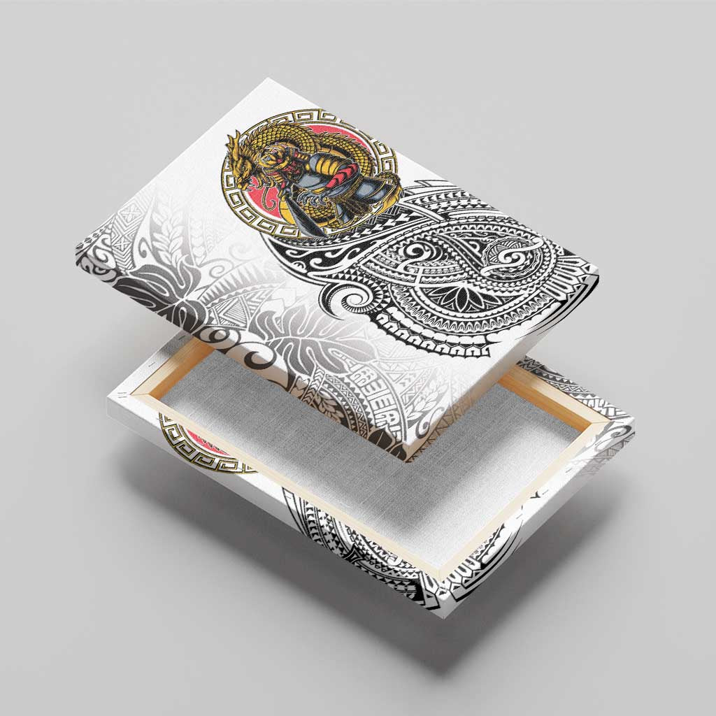Japanese Samurai Warrior Canvas Wall Art White Polynesian Tattoo Style