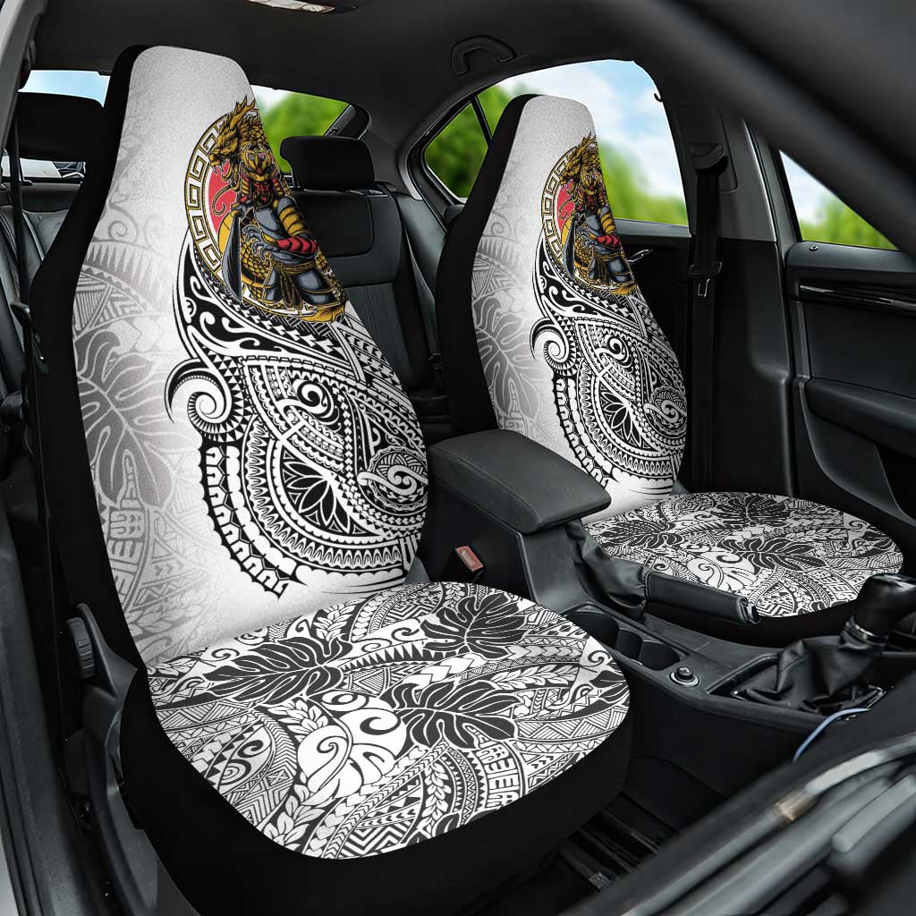 Japanese Samurai Warrior Car Seat Cover White Polynesian Tattoo Style